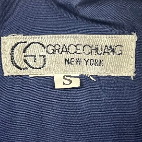 Grace Chuang Jacket Size S Blue Embroidered Tapestry Pattern Open Front Elegant - Picture 7 of 7